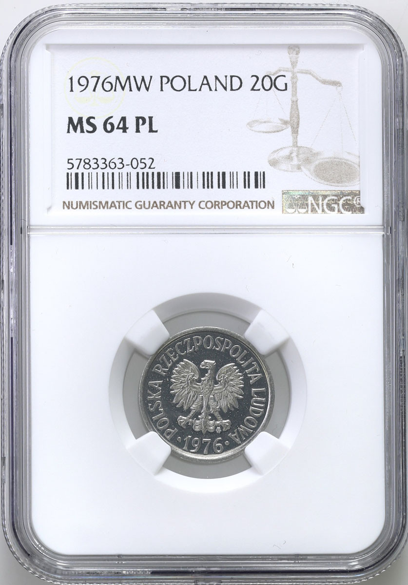 PRL. 20 groszy 1976 Aluminium NGC MS64 PL (Proof like)